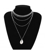 Tribe Style Seashell Multi-layer Chain Fashion Women Costume Necklace - Silver