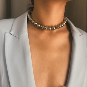 Shining Alloy Beads Short Style Women Fashion Statement Necklace - Silver