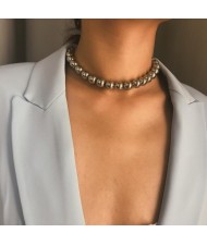 Shining Alloy Beads Short Style Women Fashion Statement Necklace - Silver