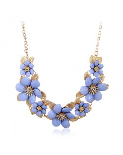 Rhinestone Inlaid Elegant Flowers Women Fashion Alloy Costume Necklace - Blue