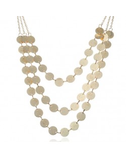 Glistening Paillettes Multi-layer Design High Fashion Alloy Costume Necklace - Golden