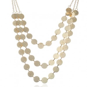 Glistening Paillettes Multi-layer Design High Fashion Alloy Costume Necklace - Golden
