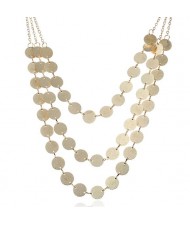 Glistening Paillettes Multi-layer Design High Fashion Alloy Costume Necklace - Golden