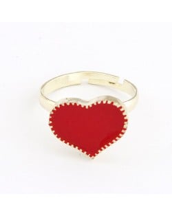 Oil-spot Glazed Sweet Heart Women Fashion Ring - Red