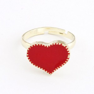 Oil-spot Glazed Sweet Heart Women Fashion Ring - Red