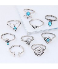 Vintage Star Fashion 9 pcs Fashion Ring Combo - Silver