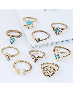 Vintage Star Fashion 9 pcs Fashion Ring Combo - Golden