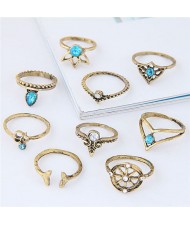 Vintage Star Fashion 9 pcs Fashion Ring Combo - Golden