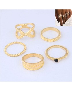 Street High Fashion 5pcs Women Rings Combo