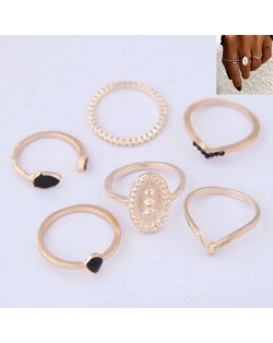 Concise Fashion 6pcs Women Rings Combo