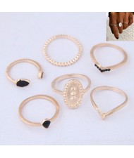 Concise Fashion 6pcs Women Rings Combo