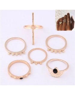 High Fashion 6pcs Golden Women Rings Combo