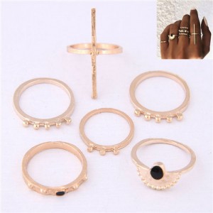 High Fashion 6pcs Golden Women Rings Combo