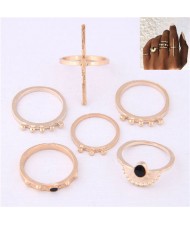 High Fashion 6pcs Golden Women Rings Combo