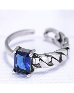 Cubic Zirconia Embellished Vintage Fashion Copper Ring - Ink Blue