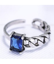 Cubic Zirconia Embellished Vintage Fashion Copper Ring - Ink Blue