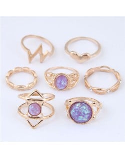 Gems Inlaid Bolts Fashion 7pcs Women Rings Combo