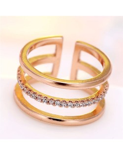 Cubic Zirconia Inlaid Korean Fashion Open-end Style Women Ring - Rose Gold