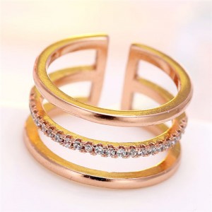 Cubic Zirconia Inlaid Korean Fashion Open-end Style Women Ring - Rose Gold