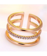 Cubic Zirconia Inlaid Korean Fashion Open-end Style Women Ring - Rose Gold