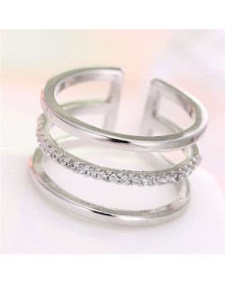 Cubic Zirconia Inlaid Korean Fashion Open-end Style Women Ring - Silver