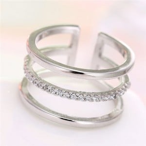 Cubic Zirconia Inlaid Korean Fashion Open-end Style Women Ring - Silver