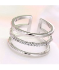 Cubic Zirconia Inlaid Korean Fashion Open-end Style Women Ring - Silver