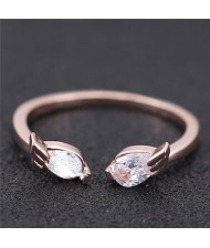 Cubic Zirconia Inlaid Angel Wings Korean Fashion Women Ring - Rose Gold