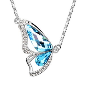 Blue Austrian Crystal Butterfly Pendant Necklace