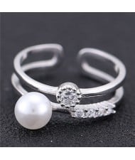 Cubic Zirconia and Pearl Embellished Open-end Design Women Fashion Ring