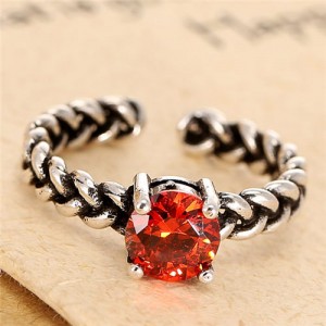 Red Cubic Zirconia Inlaid Vintage High Fashion Ring
