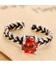 Red Cubic Zirconia Inlaid Vintage High Fashion Ring