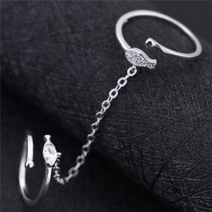 Cubic Zirconia Embellished Chain Linked Rings Combo