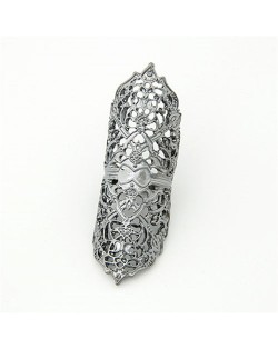 Hollow Floral Pattern Alloy Knuckle Ring - Silver
