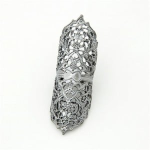Hollow Floral Pattern Alloy Knuckle Ring - Silver