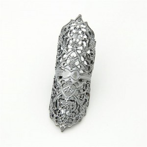 Hollow Floral Pattern Alloy Knuckle Ring - Silver