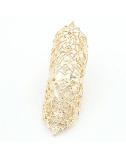 Hollow Floral Pattern Alloy Knuckle Ring - Golden