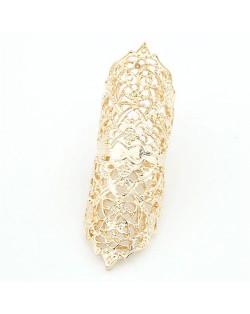 Hollow Floral Pattern Alloy Knuckle Ring - Golden