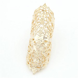 Hollow Floral Pattern Alloy Knuckle Ring - Golden