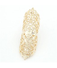 Hollow Floral Pattern Alloy Knuckle Ring - Golden