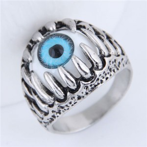 Eye Fashion Vintage Silver Fashion Ring - Blue