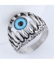 Eye Fashion Vintage Silver Fashion Ring - Blue