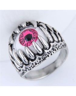Eye Fashion Vintage Silver Fashion Ring - Red