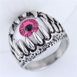 Eye Fashion Vintage Silver Fashion Ring - Red