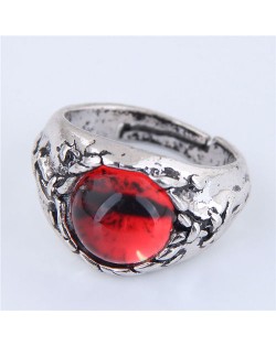 Eye Ball Embellished Punk High Fashion Vintage Ring - Red