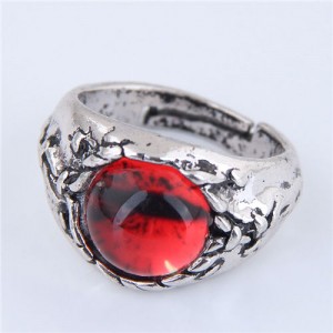 Eye Ball Embellished Punk High Fashion Vintage Ring - Red