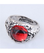 Eye Ball Embellished Punk High Fashion Vintage Ring - Red