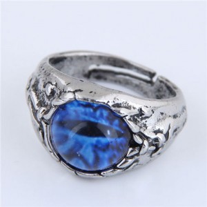 Eye Ball Embellished Punk High Fashion Vintage Ring - Blue