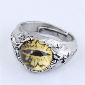 Eye Ball Embellished Punk High Fashion Vintage Ring - Yellow
