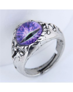 Eye Ball Embellished Punk High Fashion Vintage Ring - Purple